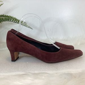 VANELI SUEDE LEATHER KITTEN HEEL SQ TOE PUMPS BURGUNDY SZ 9.5